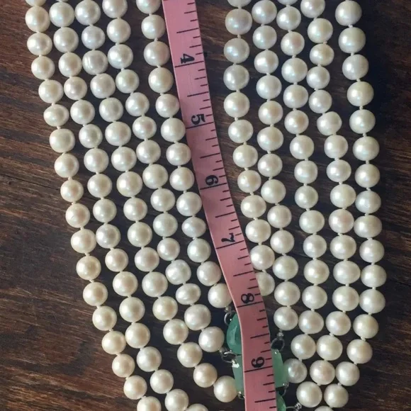 New Huge 14k gold 5 strand 10mm cultured pearl & 101.76 carat Emerald bracelet - Picture 7 of 12